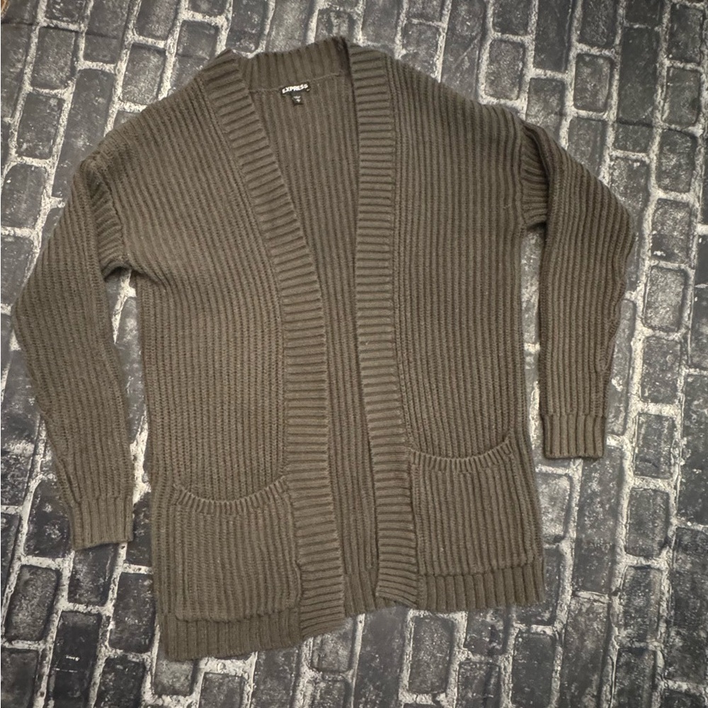 Express Women's Green Ribbed Cardigan